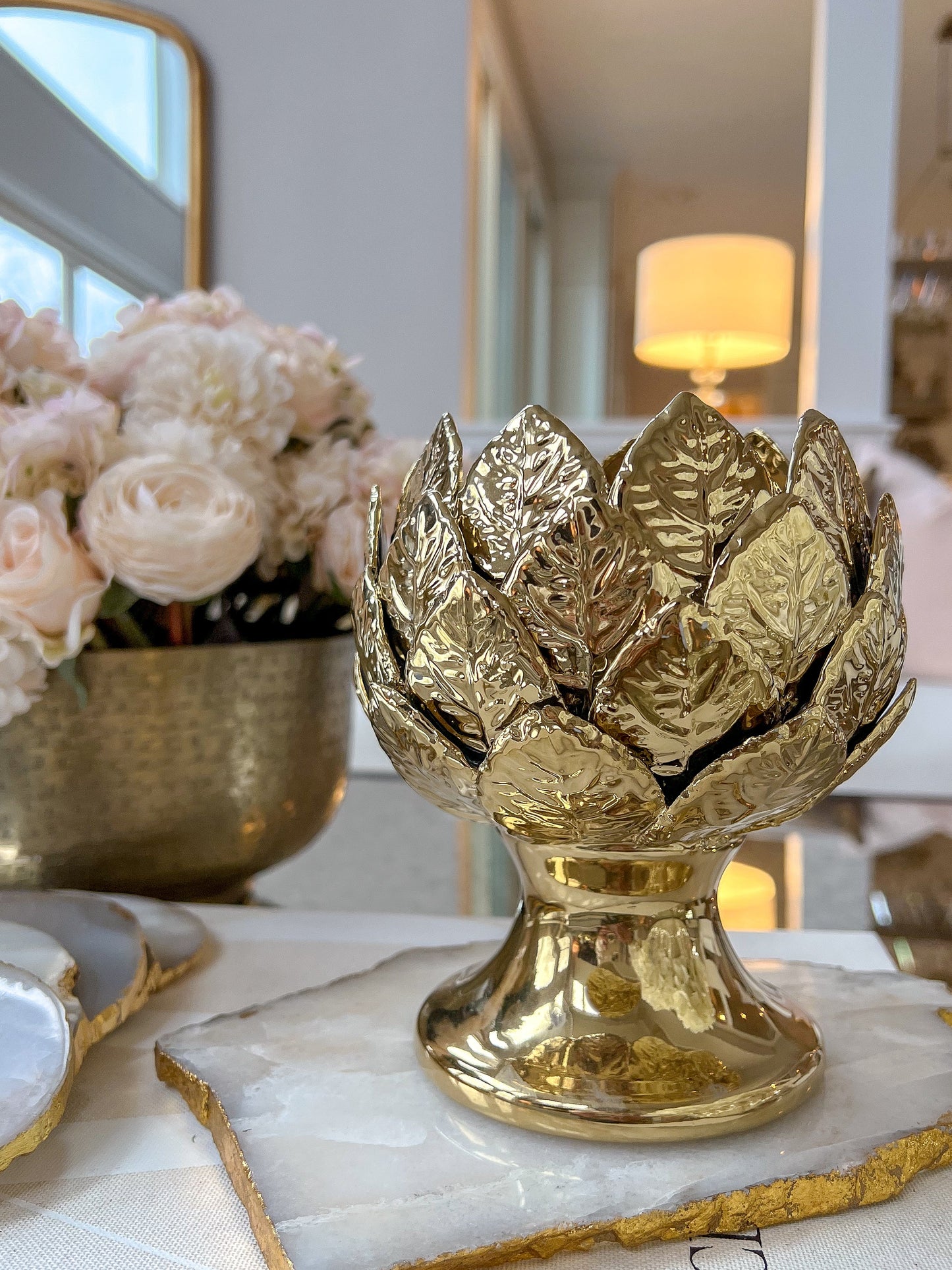 All Gold Leaf Design Tealight Holder