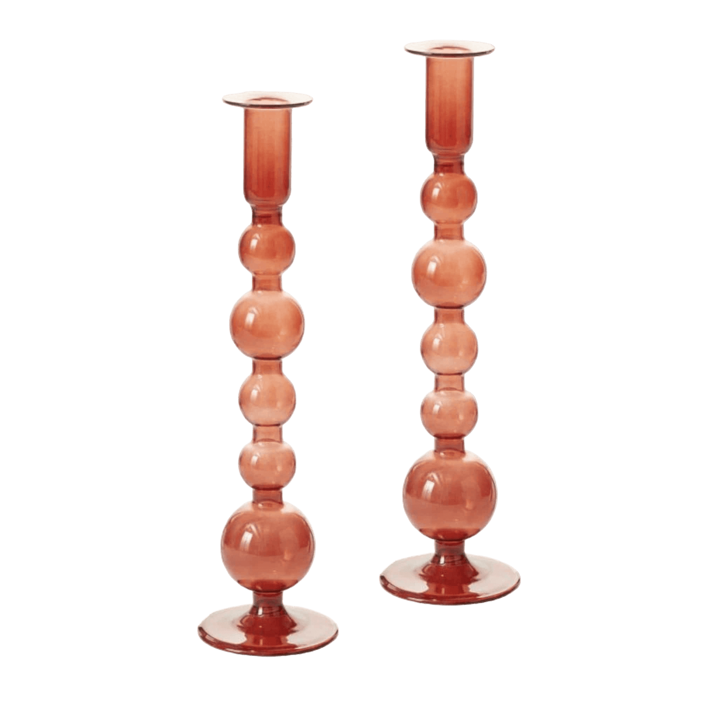 Amber Bubble Glass Candle Holder Set