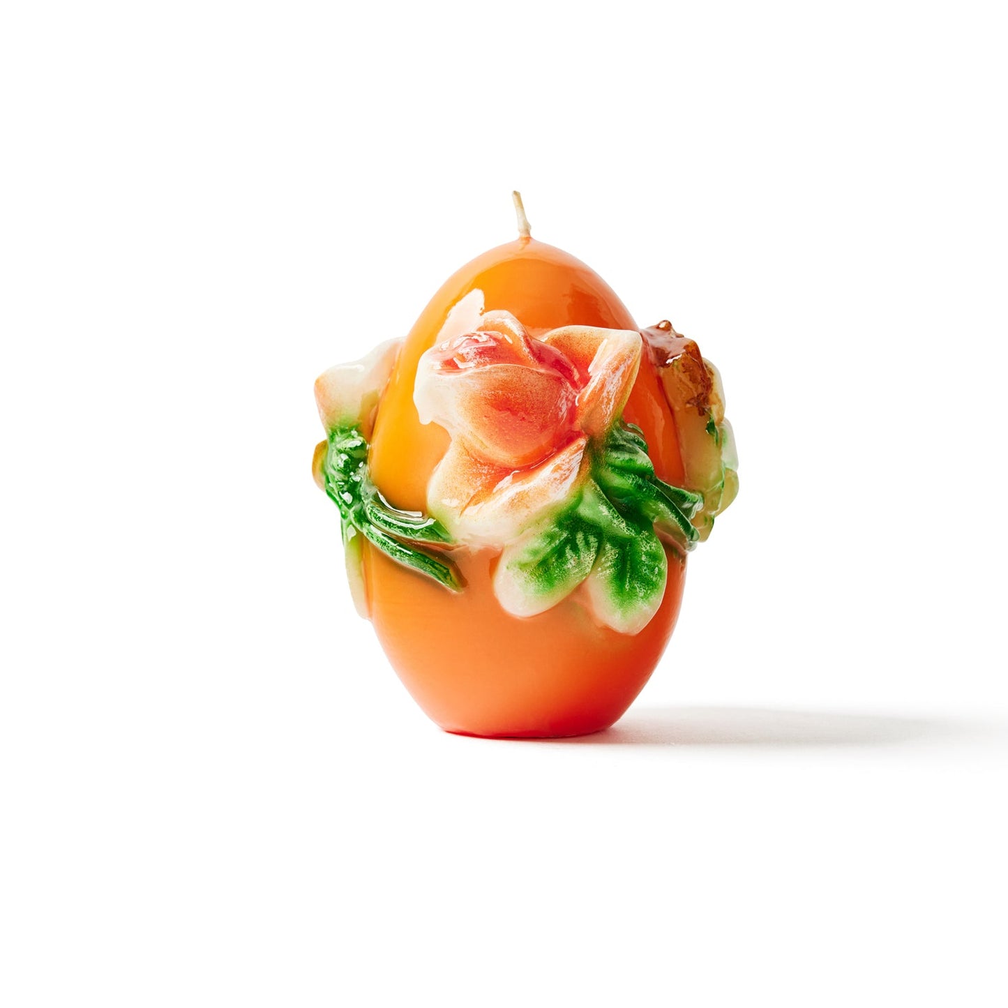 Italian Small Egg Shaped Candle with Floral Trim - Orange