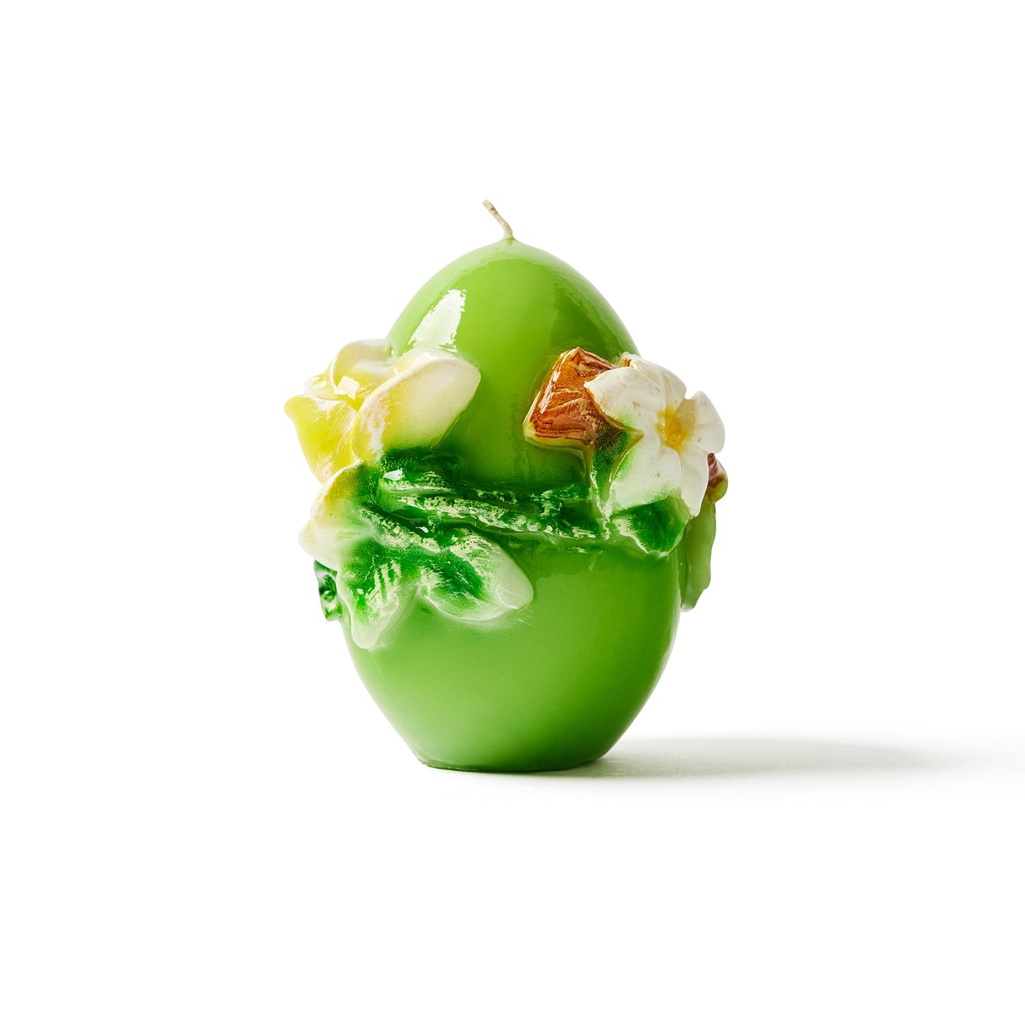 Italian Small Egg Shaped Candle with Floral Trim - Green