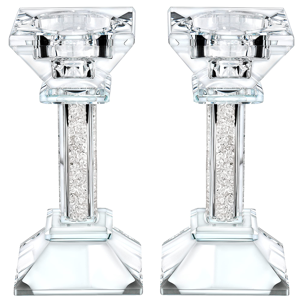 Caesarea Square Candlesticks with Crushed Gemstones, Set of 2