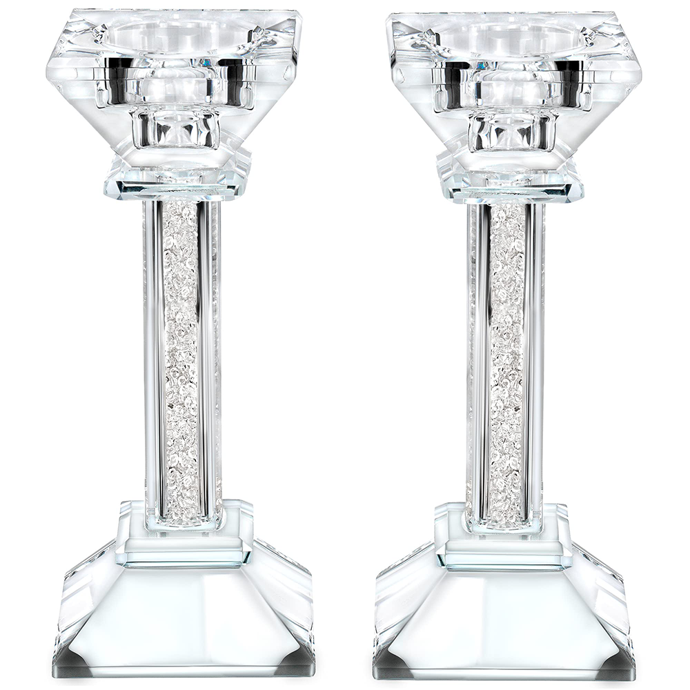 Caesarea Square Candlesticks with Crushed Gemstones, Set of 2