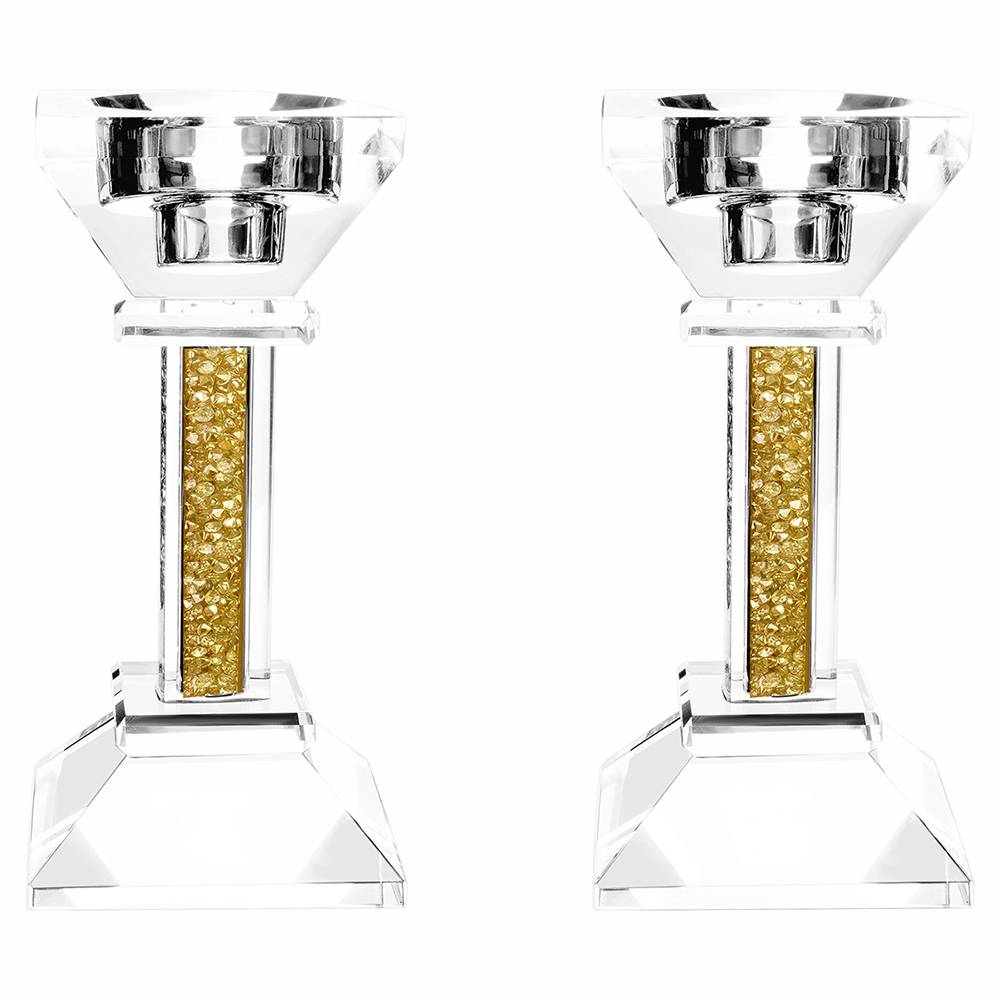 Caesarea Square Candlesticks with Crushed Gemstones, Set of 2