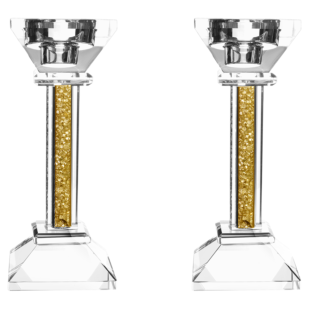 Caesarea Square Candlesticks with Crushed Gemstones, Set of 2