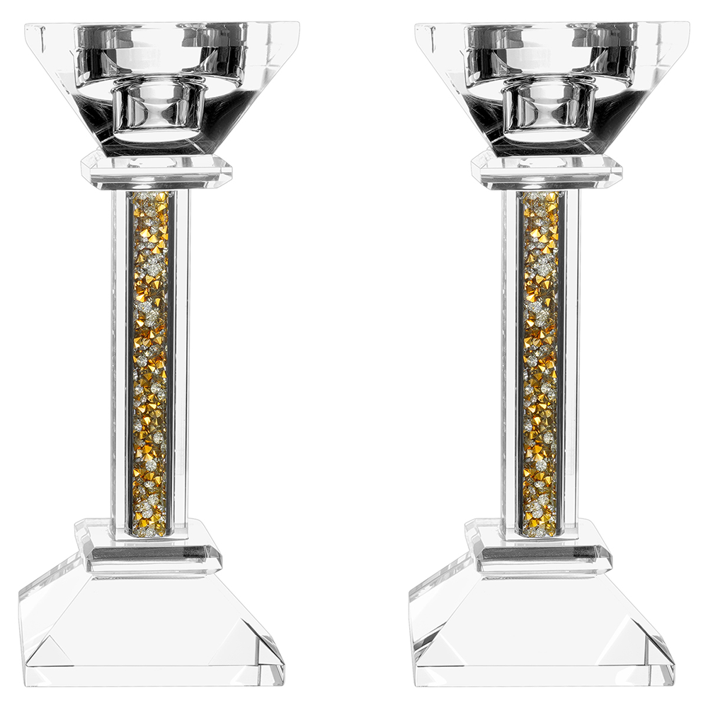 Caesarea Square Candlesticks with Crushed Gemstones, Set of 2