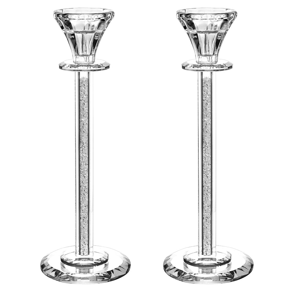 Caesarea Glass Candlesticks with Mirrored Base, Set of 2