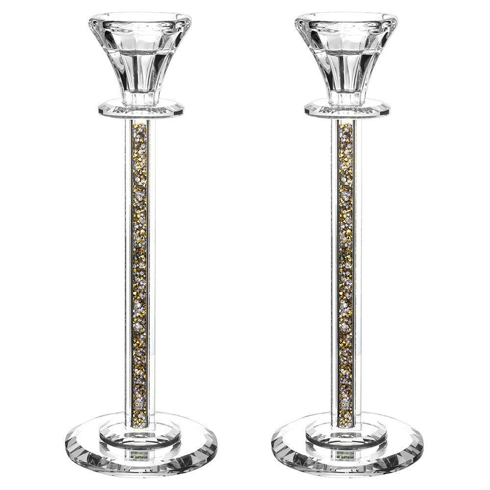 Caesarea Glass Candlesticks with Mirrored Base, Set of 2