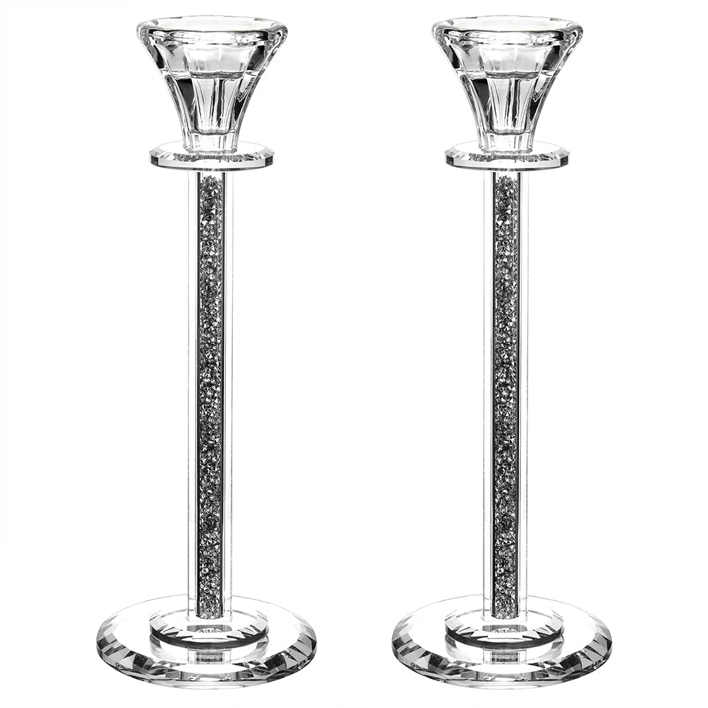 Caesarea Glass Candlesticks with Mirrored Base, Set of 2