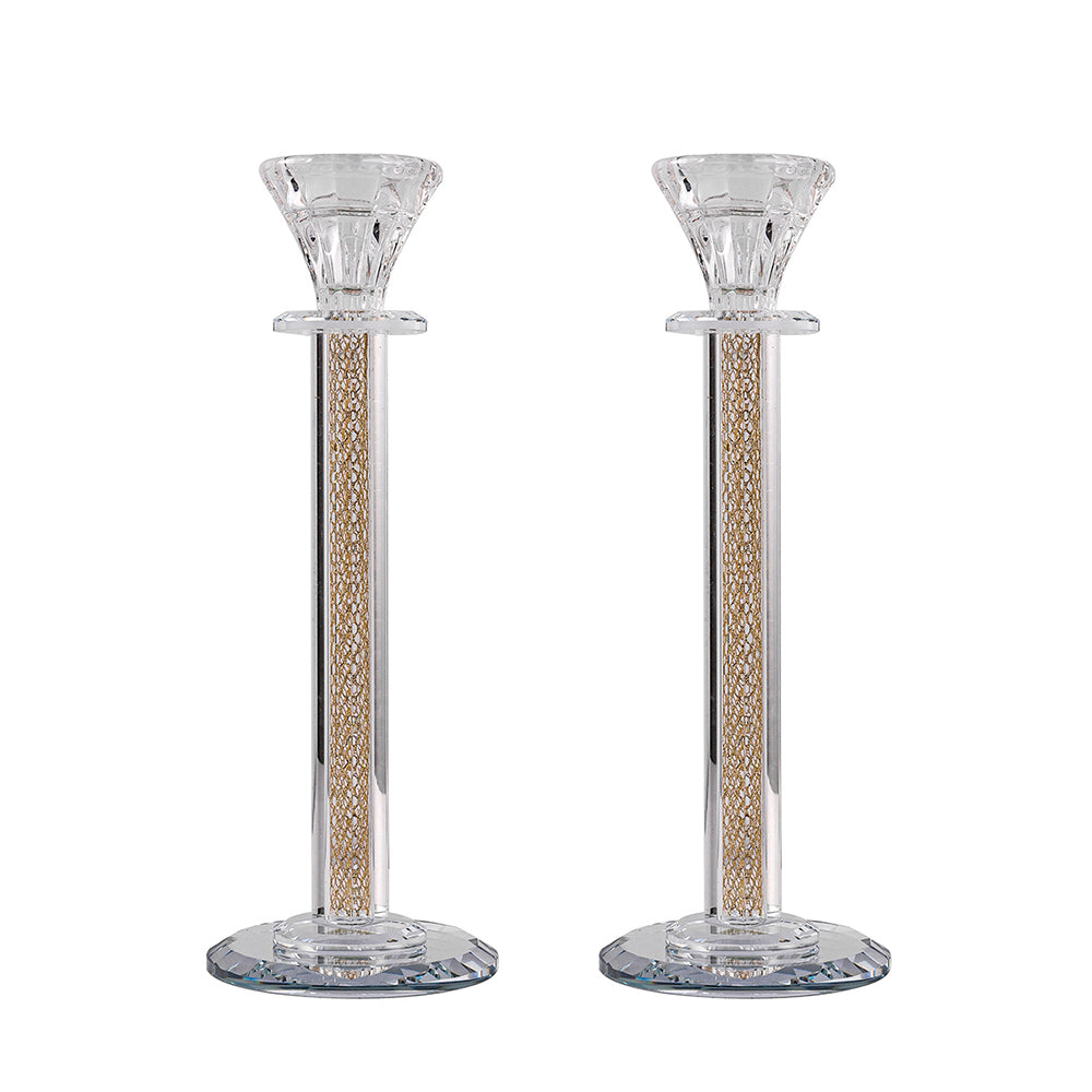Caesarea Crystal Candlesticks with Inner Net Diamond Design, Set of 2