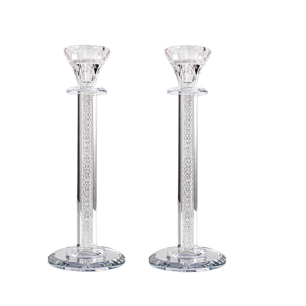 Caesarea Crystal Candlesticks with Inner Net Diamond Design, Set of 2
