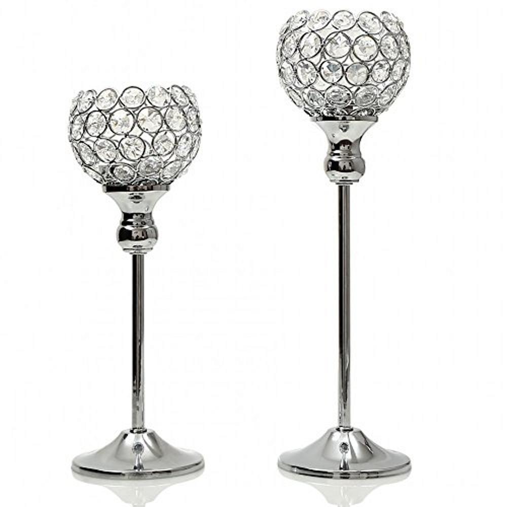 Silver Pair Crystal Vintage Candle Holders