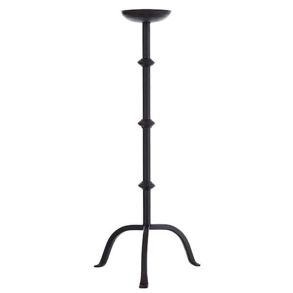 27" Brass Metal Candle Holder with 5" Candle Plate, Dark Bronze