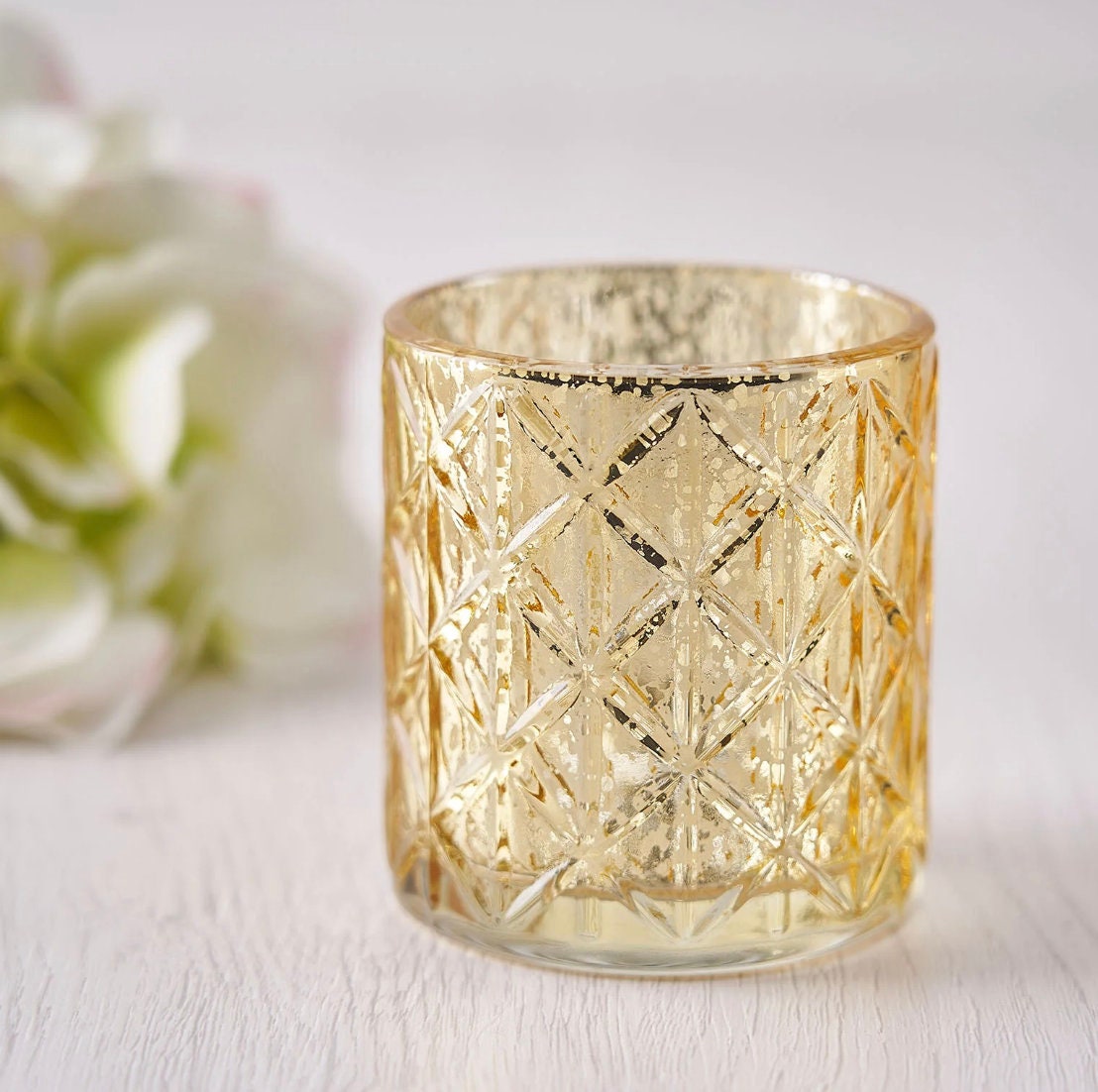 24 Gold Mercury Glass Votive Candle Holders Speckled Glass