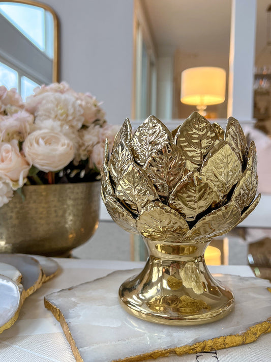 All Gold Leaf Design Tealight Holder
