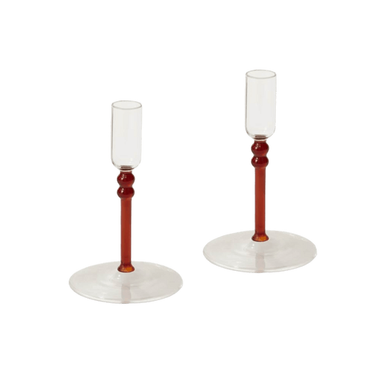 Topia Amber Glass Candle Holder Set of 2