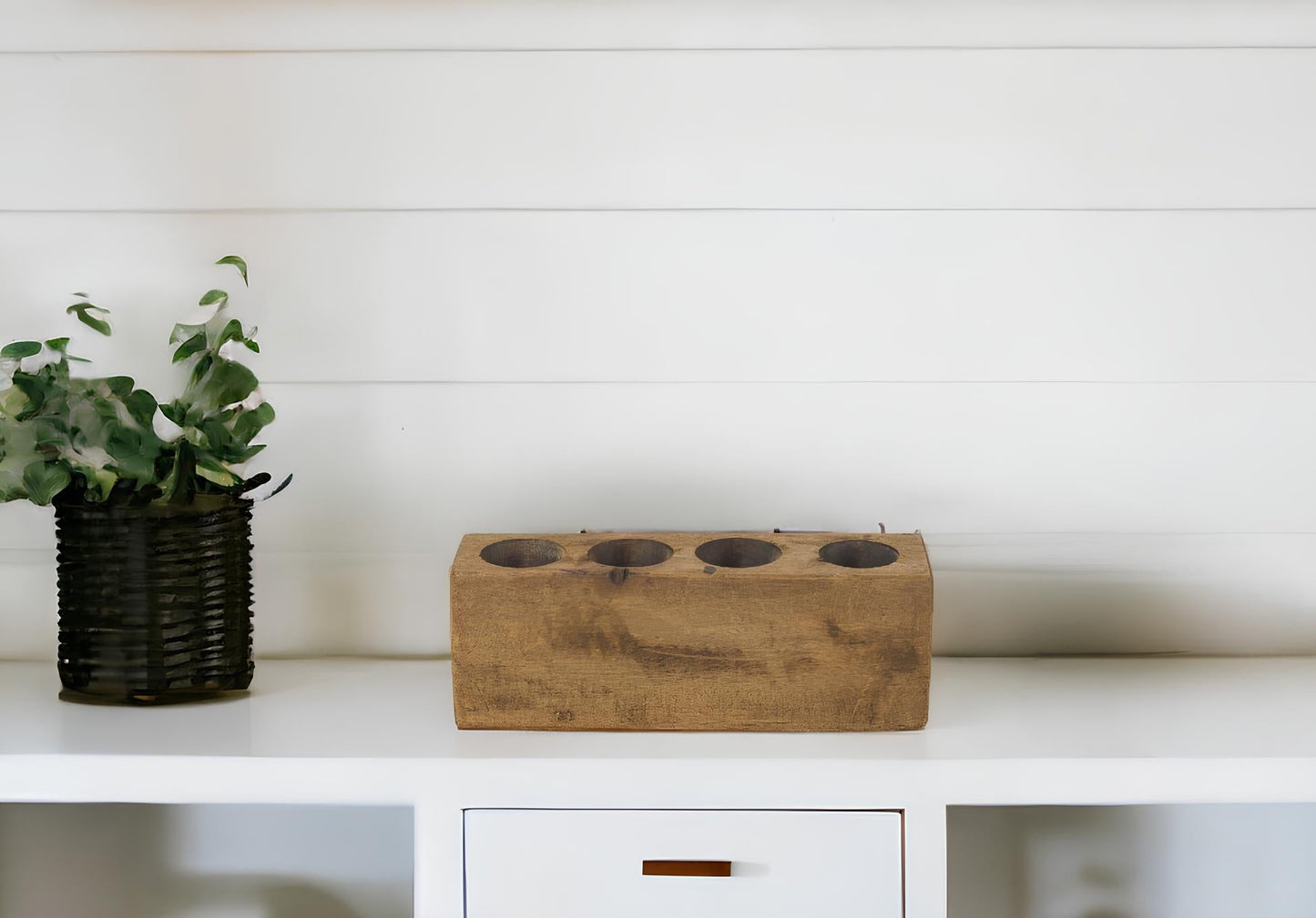 Distressed Maple Stain 4 Hole Sugar Mold Candle Holder