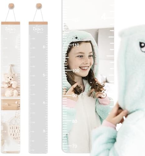 OESSUF Growth Chart Kids Height Chart Mirror for Wall, Baby Measurement Ruler Nursery Toddler Playroom Decor Hanging, Shatterproof Acrylic Measuring Full Body