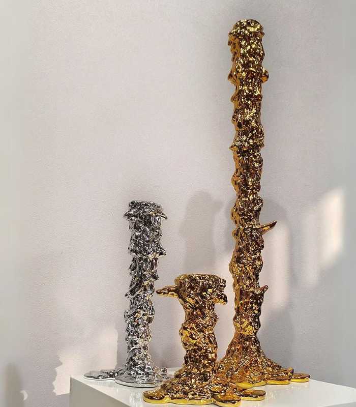 Candlestick Candle Holder Golden Drip Resin