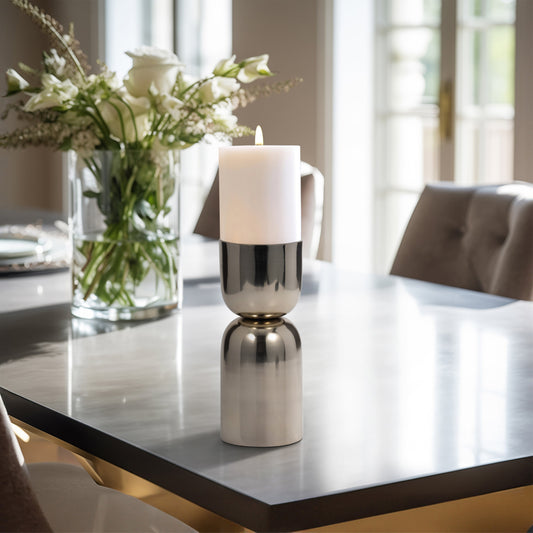 Metal, 8" Round Pillar Candleholder, Gold