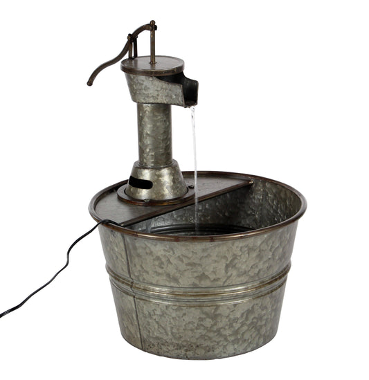 15" x 18" Outdoor Metal Farmhouse Fountain Galvanized, Gray