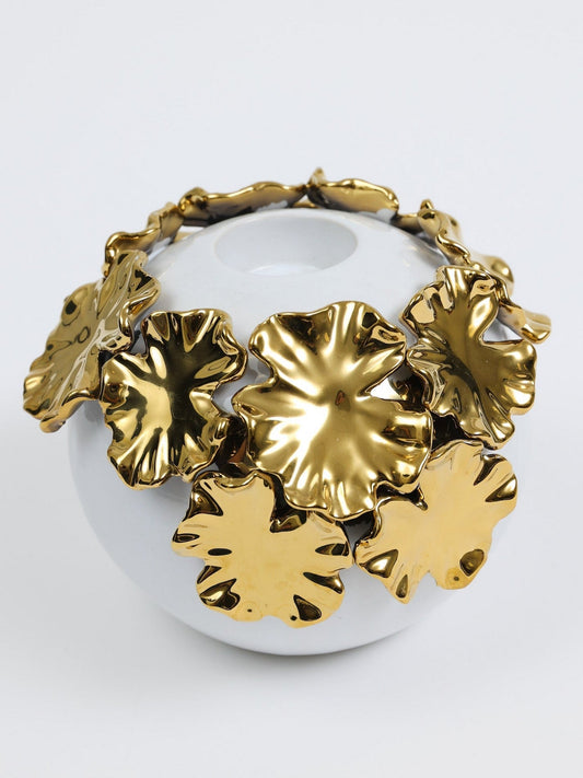 Gold Cascading Floral and White Tealight Holder (3 Sizes)