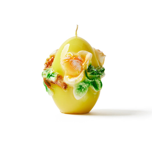 Italian Small Egg Shaped Candle with Floral Trim - Yellow
