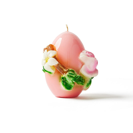 Italian Small Egg Shaped Candle with Floral Trim - Pink