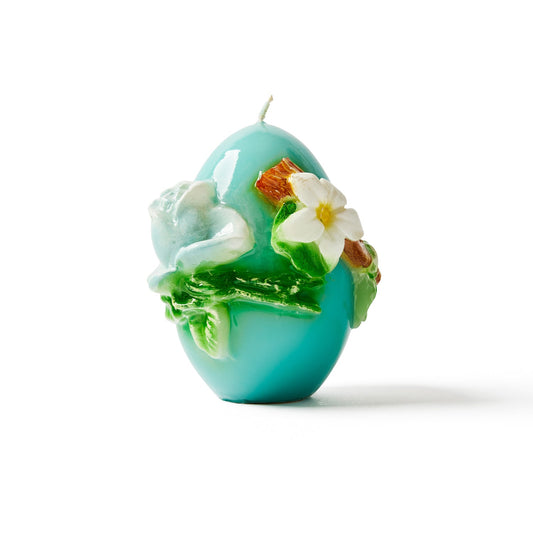 Italian Small Egg Shaped Candle with Floral Trim - Blue