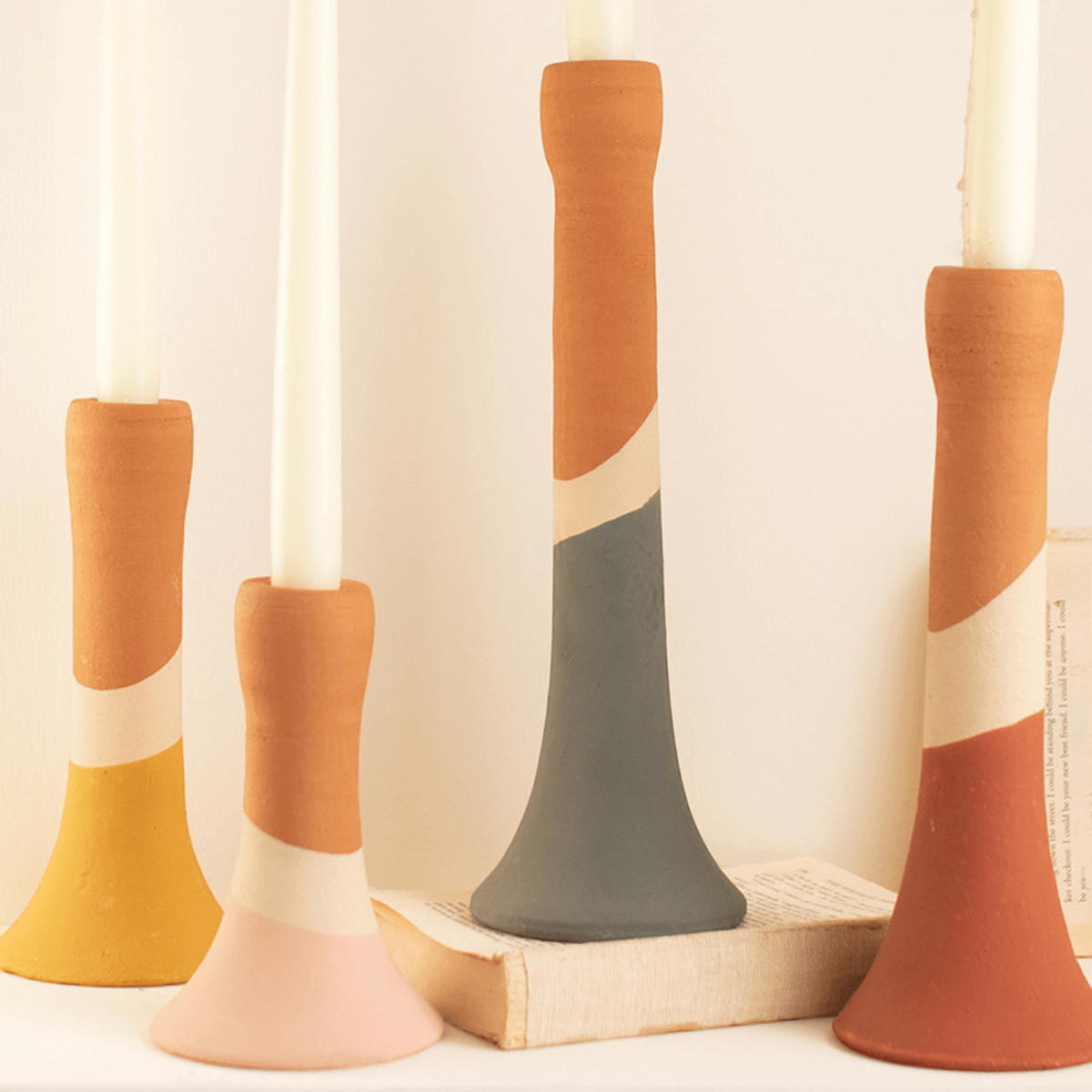 Marke Clay Multicolor Taper Candle Holders - Set of 4