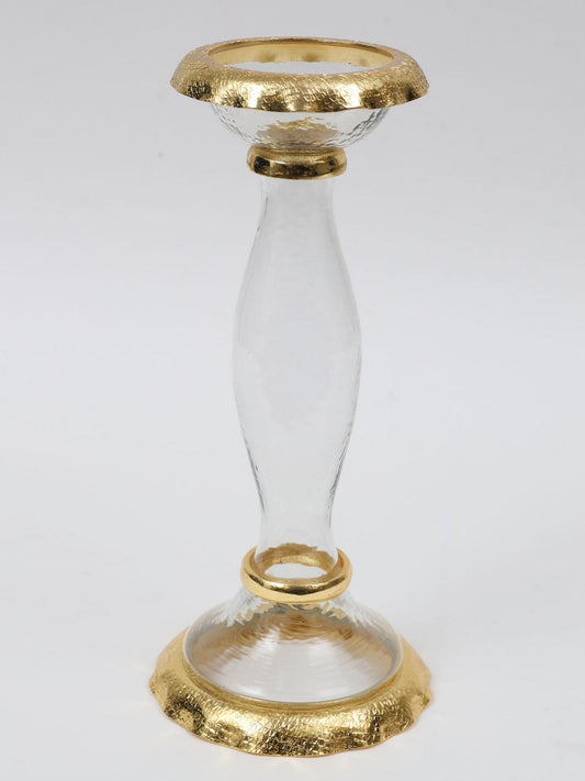 Glass Candle Holders with Gold Ruffle Detail (2 Sizes)-Inspire Me! Home Decor