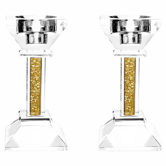 Caesarea Square Candlesticks with Crushed Gemstones, Set of 2