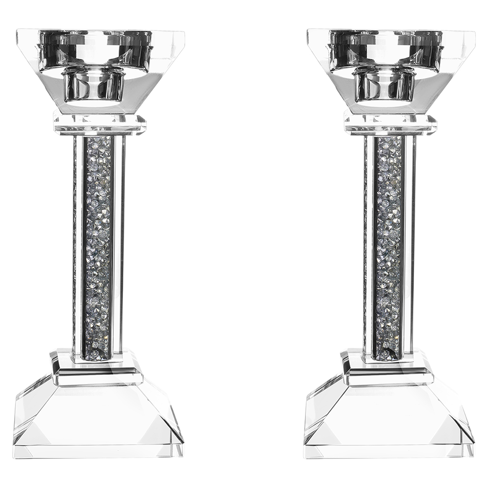 Caesarea Square Candlesticks with Crushed Gemstones, Set of 2