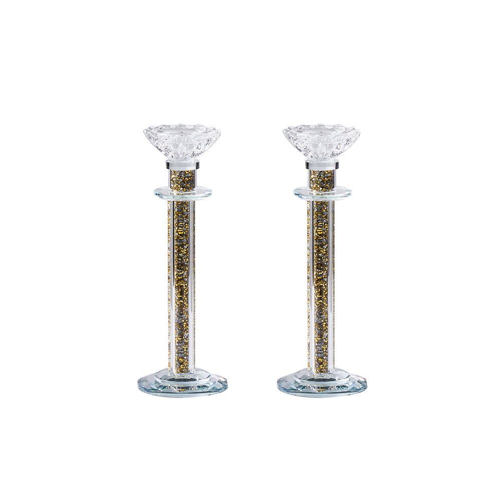 Caesarea Crystal Candlesticks with Crushed Stones, Set of 2