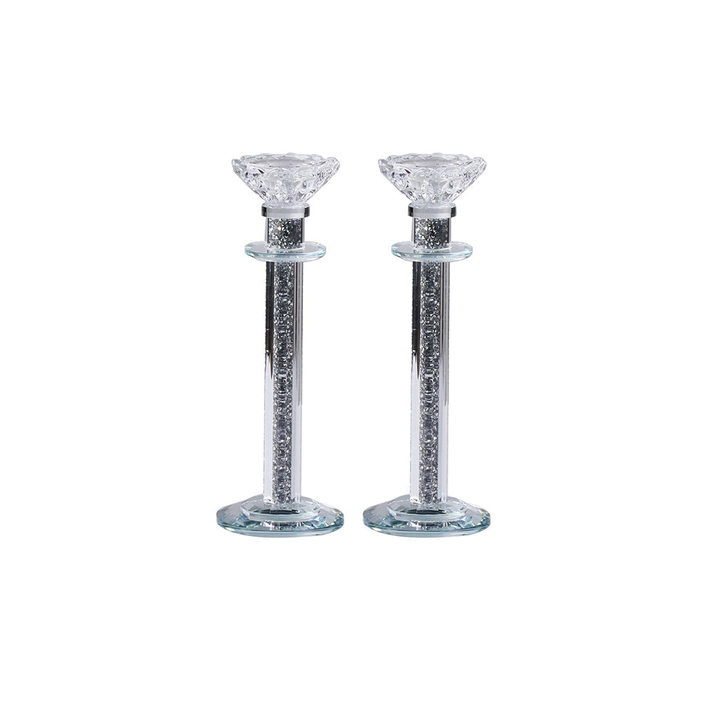 Caesarea Crystal Candlesticks with Crushed Stones, Set of 2