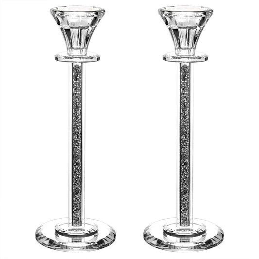 Caesarea Glass Candlesticks with Mirrored Base, Set of 2
