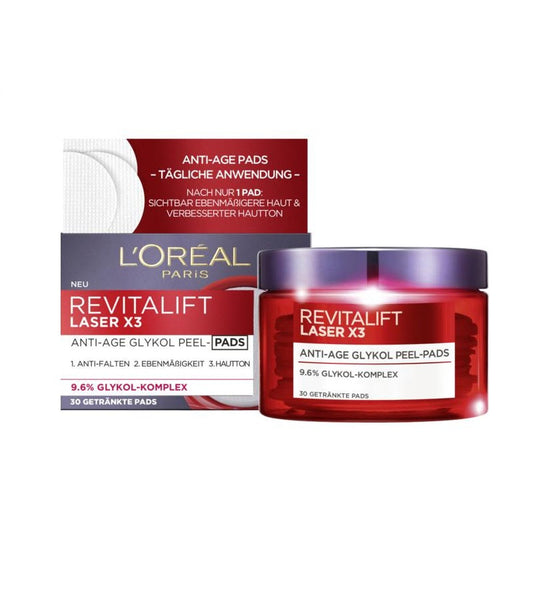 L'Oreal Paris Revitalift Laser X3 Anti-Age Glycol Peel Pads - 30 Pieces
