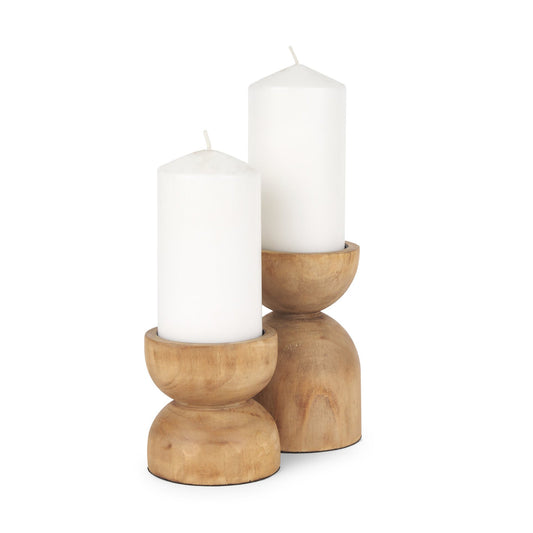 Alma Wooden Candle Holder - Set of 2