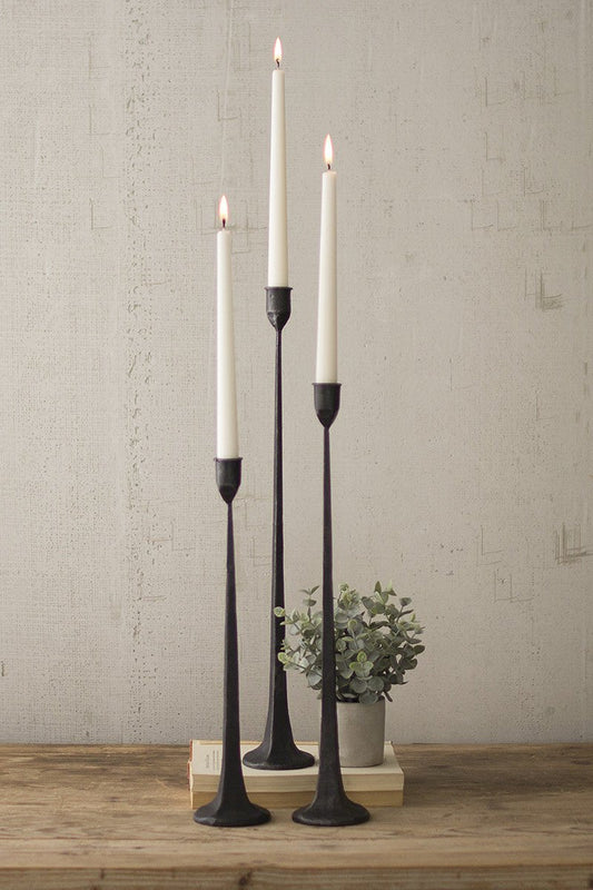 Tall Cast Iron Taper Candle Holders - Set of 3