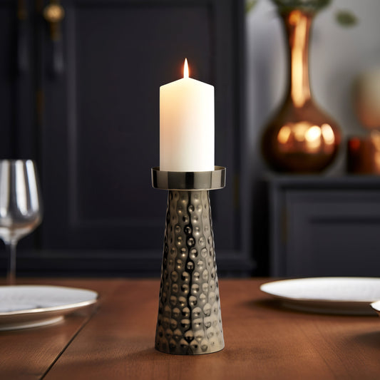Metal, 10"h Hammered Candle Holder,  Gold