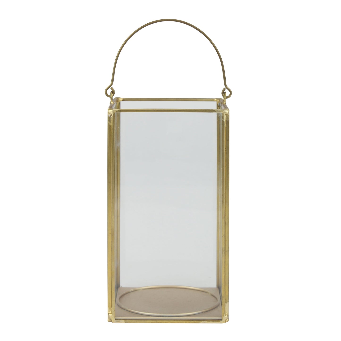 3.65" x 3.65" x 6.62" Candle Holder Glass & Metal Lantern, Gold