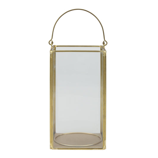 3.65" x 3.65" x 6.62" Candle Holder Glass & Metal Lantern, Gold