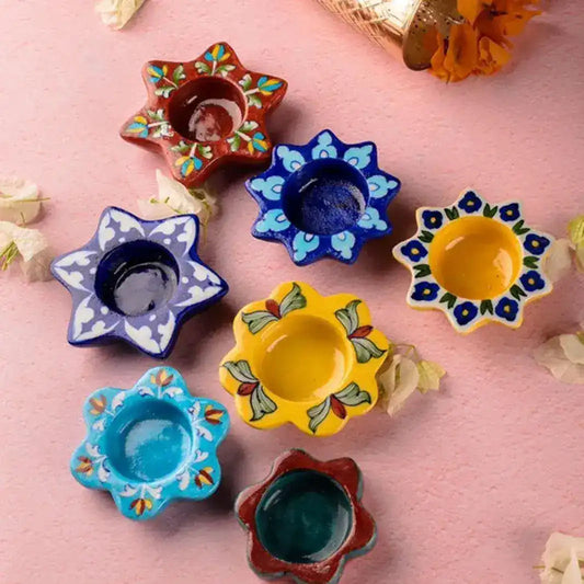 Hand Painted T-Light Ceramic Candle Holders Set of 6