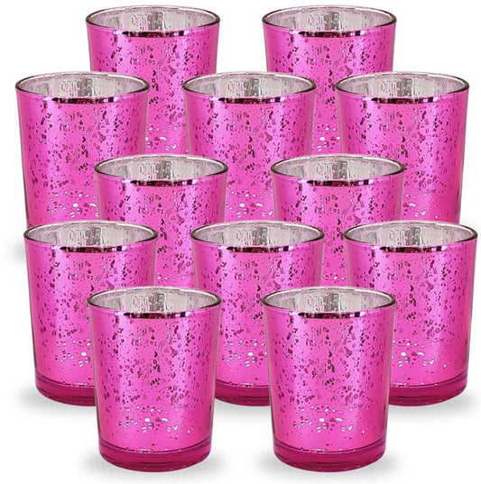 12 Hot Pink Mercury Candle Holders Glass