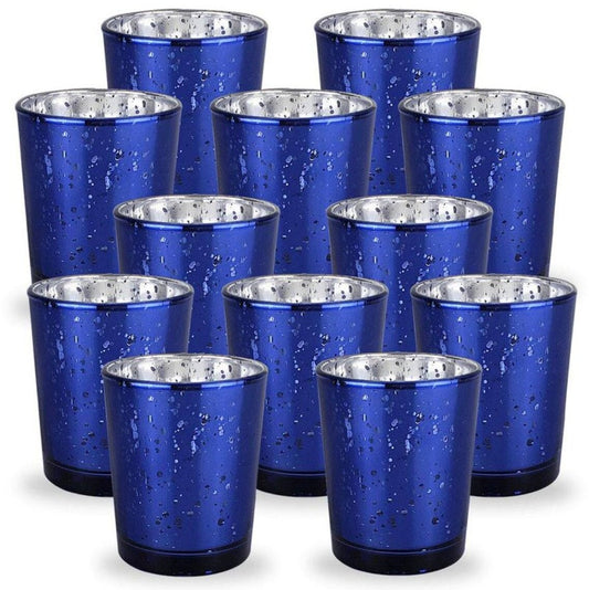 12 Navy Blue Mercury Glass Votive Candle Holders