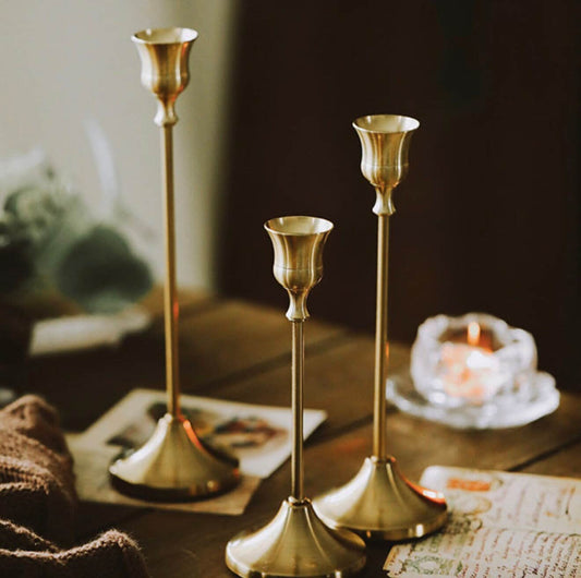 Set of 3 Candle Stick Holders Gold Metal Taper Candle Holders