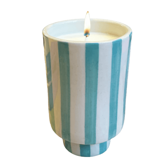 Kaya Ceramic Candle - Aqua Stripe/Plumeria