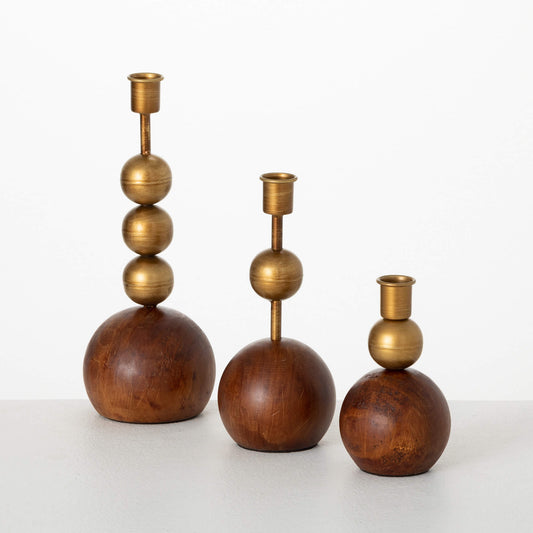 GOLD & WOOD ORB CANDLEHOLDER