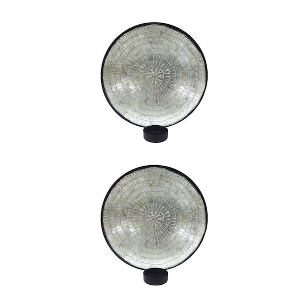 Candle Sconce Mosaic Pattern Metal Wall Mounted Set Of 2 Silver Home Decor