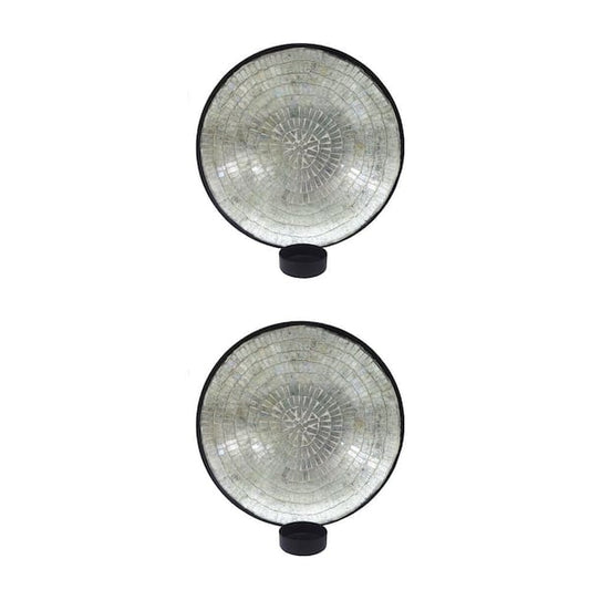 Candle Sconce Mosaic Pattern Metal Wall Mounted Set Of 2 Silver Home Decor