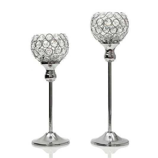 Pair Silver Crystal Vintage Candle Holders Stand Metal Candlesticks Wedding Table Centerpieces Christmas Home Party Decoration